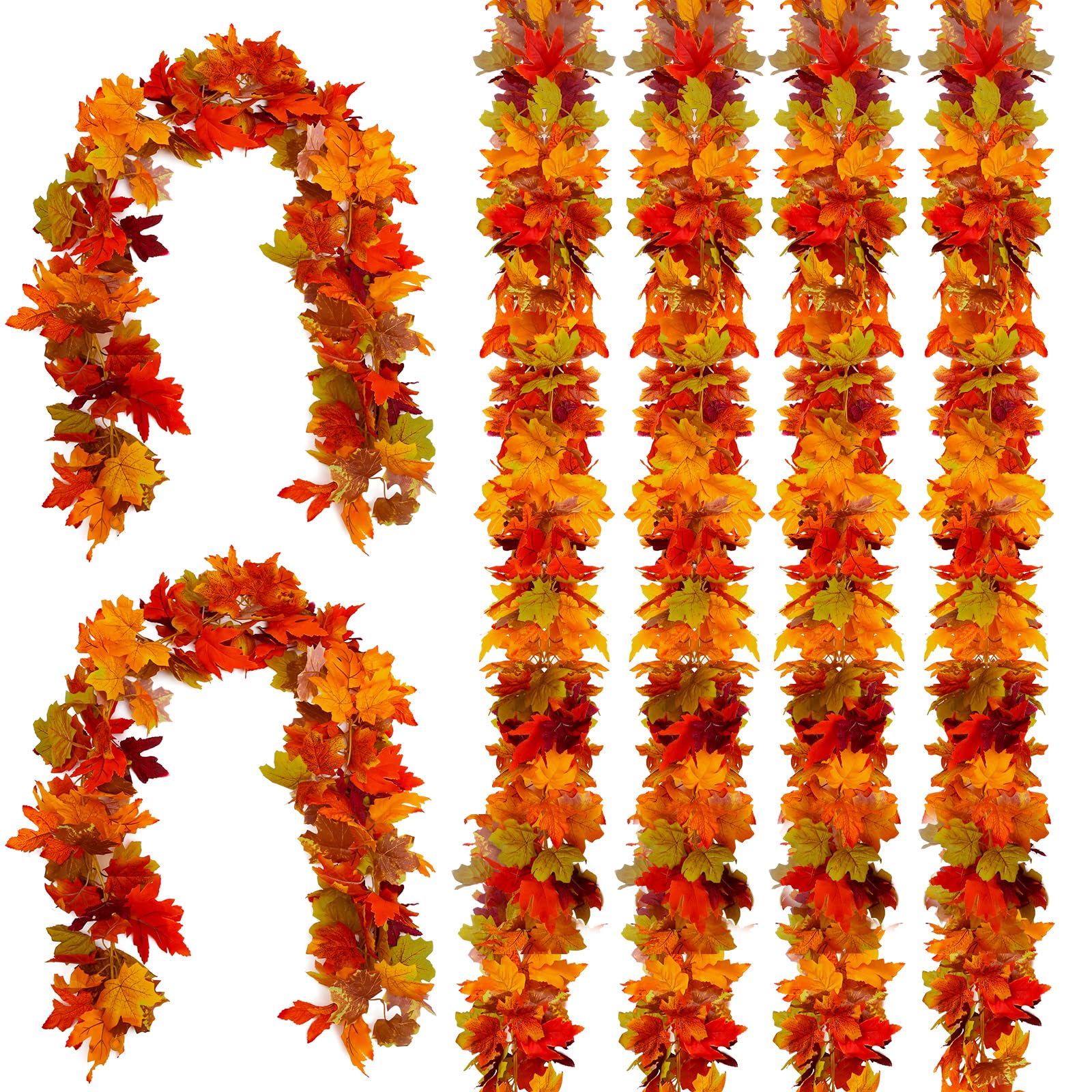 Photo 1 of Joyhalo 6 Pack Fall Garland, Autumn Leaves Garland for Mantle Indoor Outdoor Fall Decorations for Home,Hanging Maple Leaf Foliage Vines for Fireplace, Front Door, Porch and Thanksgiving Decor
