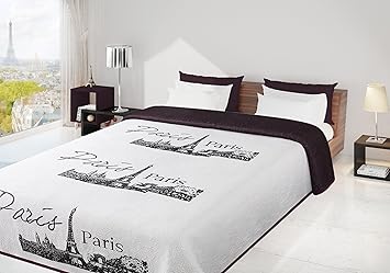 170x210 Weiss Bordeaux Tagesdecke Steppbettuberwurf Paris Pop