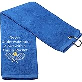 PXTIDY Tennis Towels for Women Tennis Girl Gift Never Underestimate a Girl with a Tennis Racket Embroidered Sports Teem Hand Towel Gift for Tennis Player