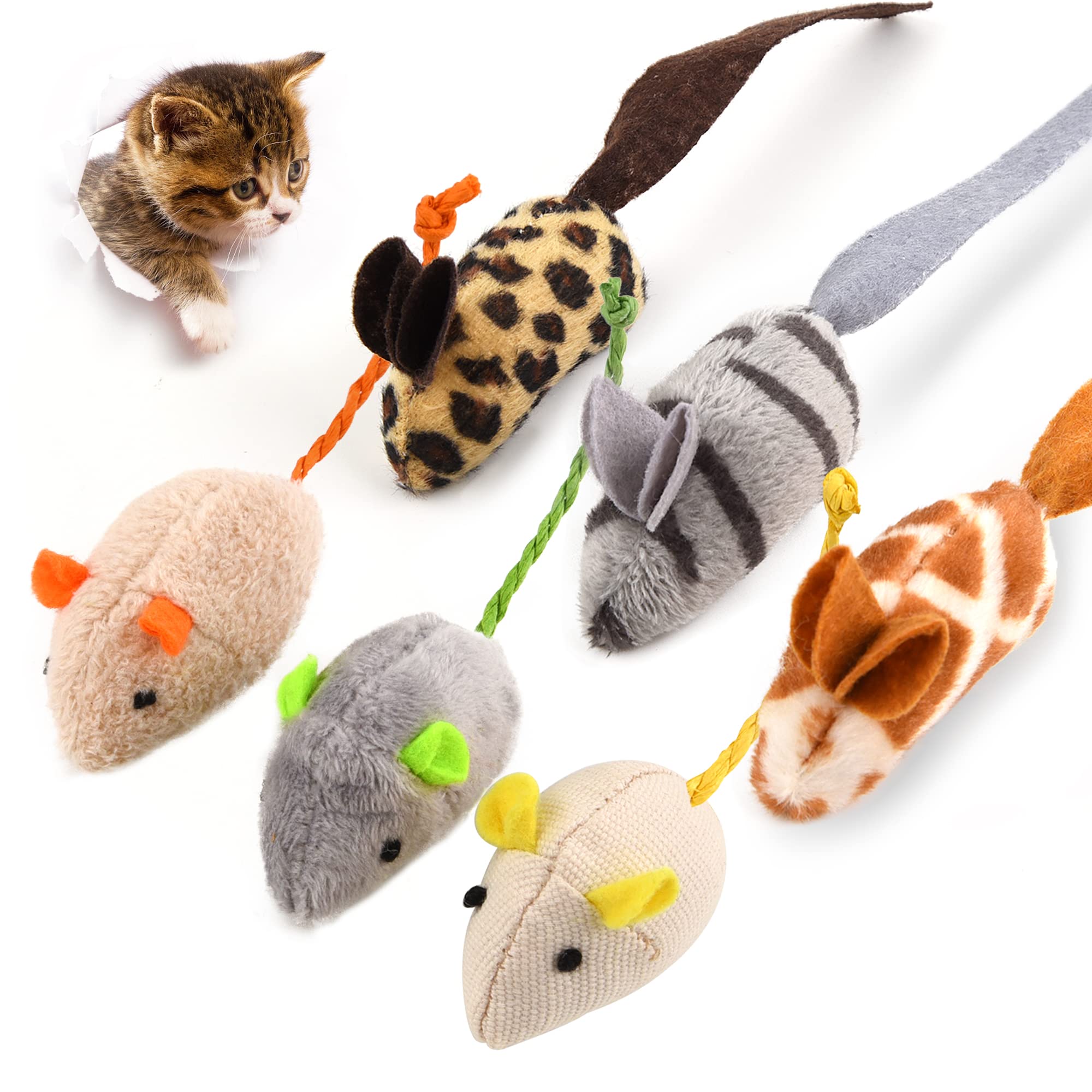 6 Pack Catnip Mouse-shaped Toys for Indoor Cats - Adult & Kitten Cat Toys for Playing, Chewing & Teeth Cleaning