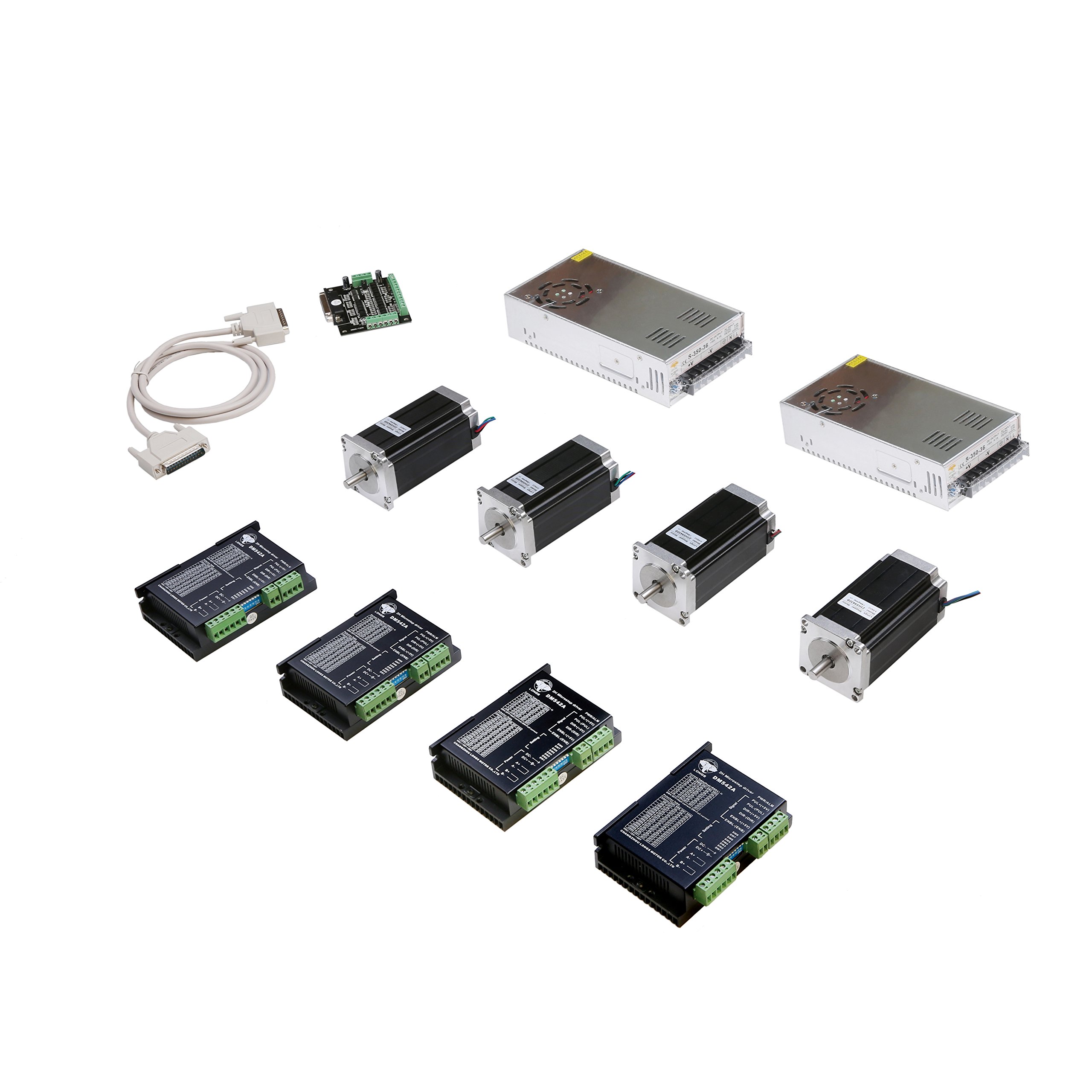 4 Axis Nema 23 Stepper Motor + Stepper Motor Diver 3A 24-50VDC Peak +350W Power Supply36VDC/9.7A wit