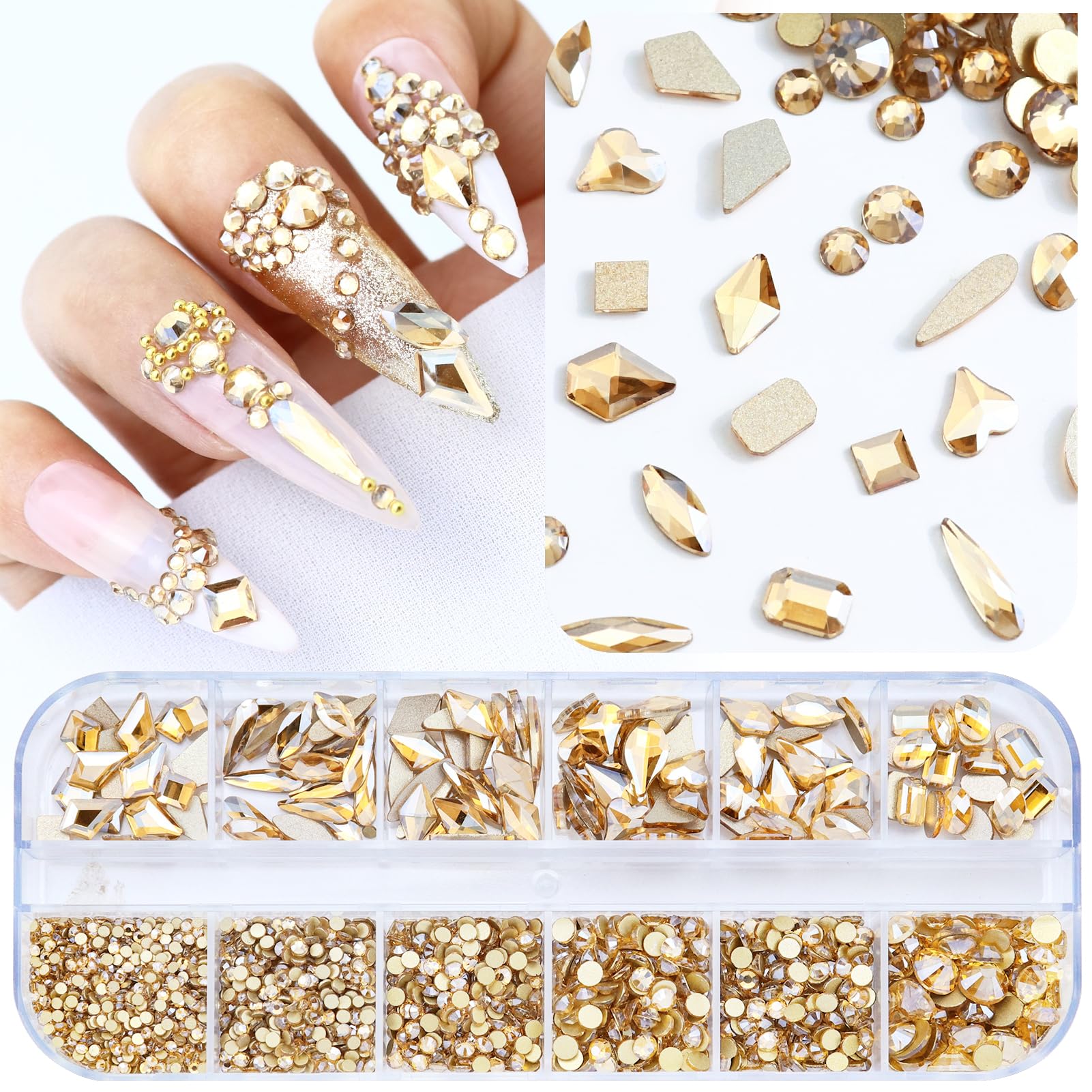 Dowarm 3200PCS Champagne Gold Nail Art