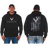 JH DESIGN GROUP Men's Chevy Corvette C8 Pullover Hoodie American Flag 2 Sided Sweatshirt