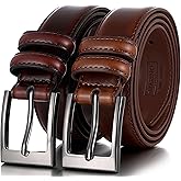 Marino’s Men Genuine Leather Dress Belt with Single Prong Buckle - Pack of 2-1 Red Oak and 1 Dark Brown - 54