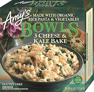 Amy's Frozen Meals, 3 Cheese and Kale Bake Bowl, Made with Organic Rice Pasta and Veggies, Gluten Free, 8.5oz