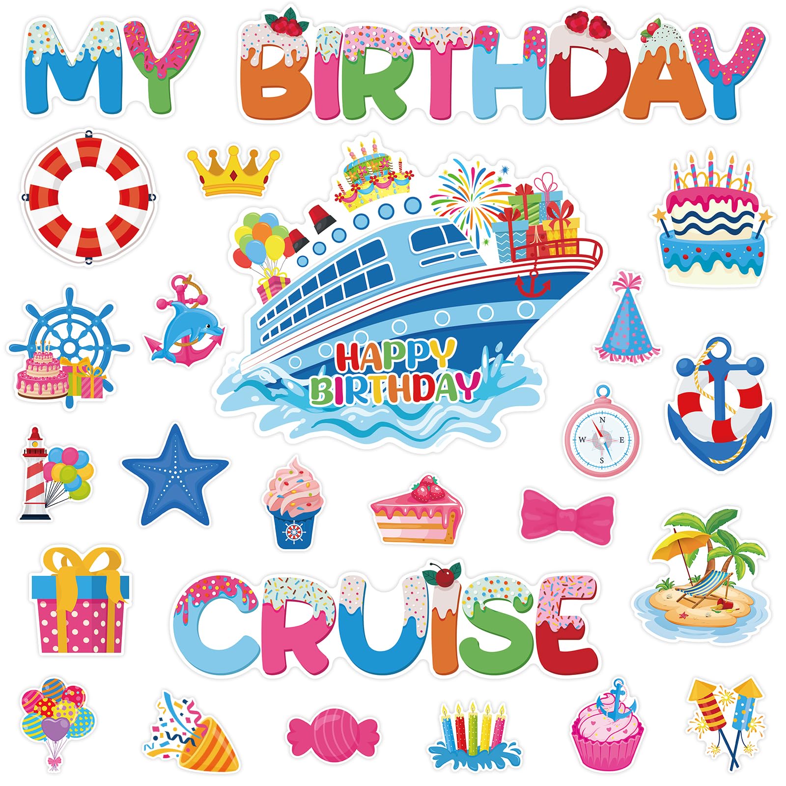Photo 1 of 25Pcs Birthday Cruise Door Magnets Decorations, Birthday Cruise Magnets Funny Cruise Ship Door Magnets Magnetic Stickers for Carnival Birthday Cruise Party Cabin Ship Car Fridge Decor