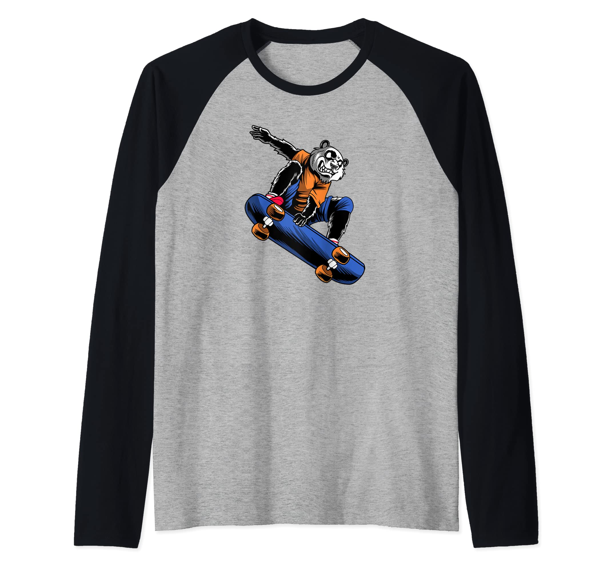 Skateboard Skateboarder - Scary Panda Bear Skater Raglan Baseball Tee