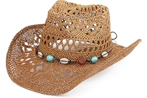 Melesh Straw Cowboy Hat for Women and Men with Shapeable Wide Brim Sun Beach Western Cowgirl Hat