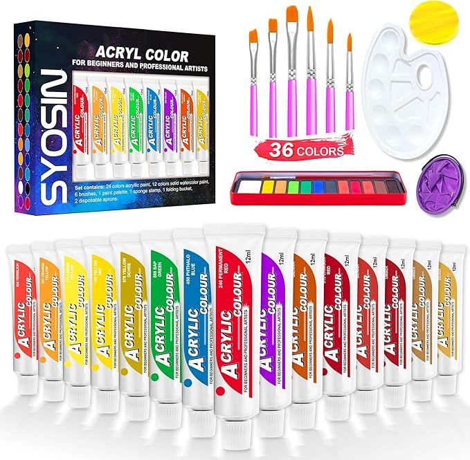 YUHENGLE Acrylfarben Set,24pcs Acrylfarben 12 Farben Aquarellfarbe ...