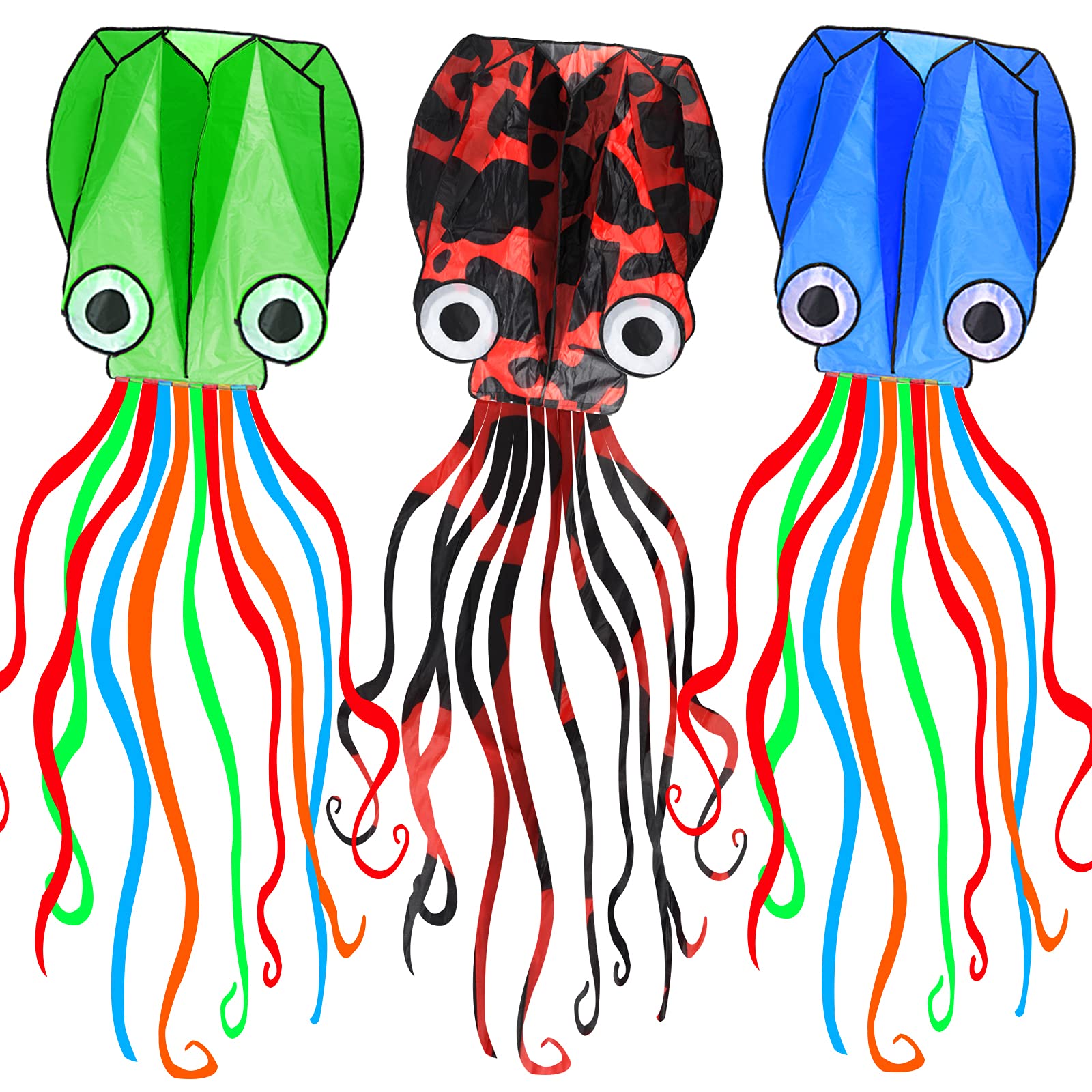 Photo 1 of Easy to Fly Giant Octopus Kite - 3D Design, Long Tail, 100M String with Reel, Beach Kites for Adults & Kids Ages 8-12, Rainbow Colors