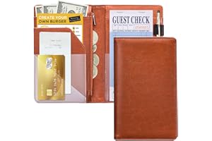HOFFI Server Books For Waitress/Waiter Book with Zipper Money Pocket,Cute Waitress Books Organizer Accessories Fit Server Aprons Note Pads (Brown)