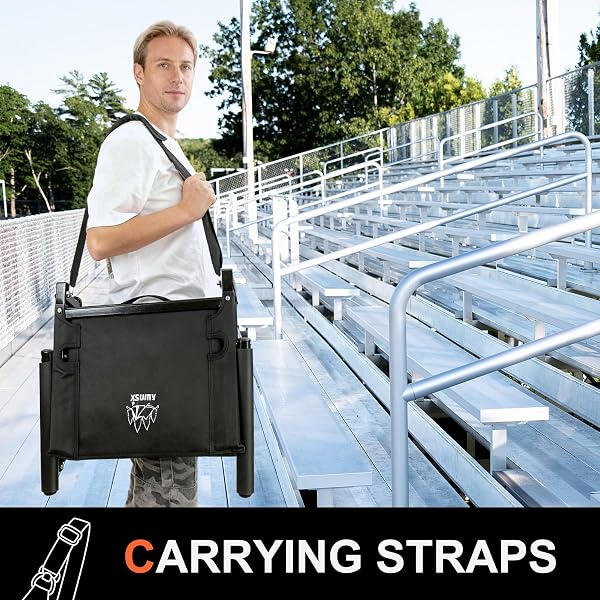 RWUSX PADDED STADIUM SEATS WITH BACK SUPPORT AND CUSHION, PORTABLE FOLDABLE BLEACHER CHAIR, FOLDING STADIUM SEATS FOR FOOTBALL CAMPING CONCERTS AND FESTIVALS BLACK