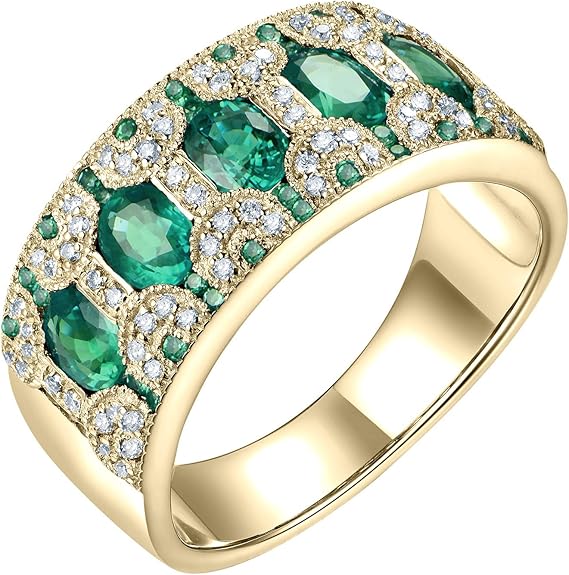 Amazon 1 58ctナチュラルオーバルエメラルドサファイアルビー結婚指輪女性のための18 Kソリッドリアルゴールド本物のダイヤモンドの婚約スタッカブルバンドリング リング 通販