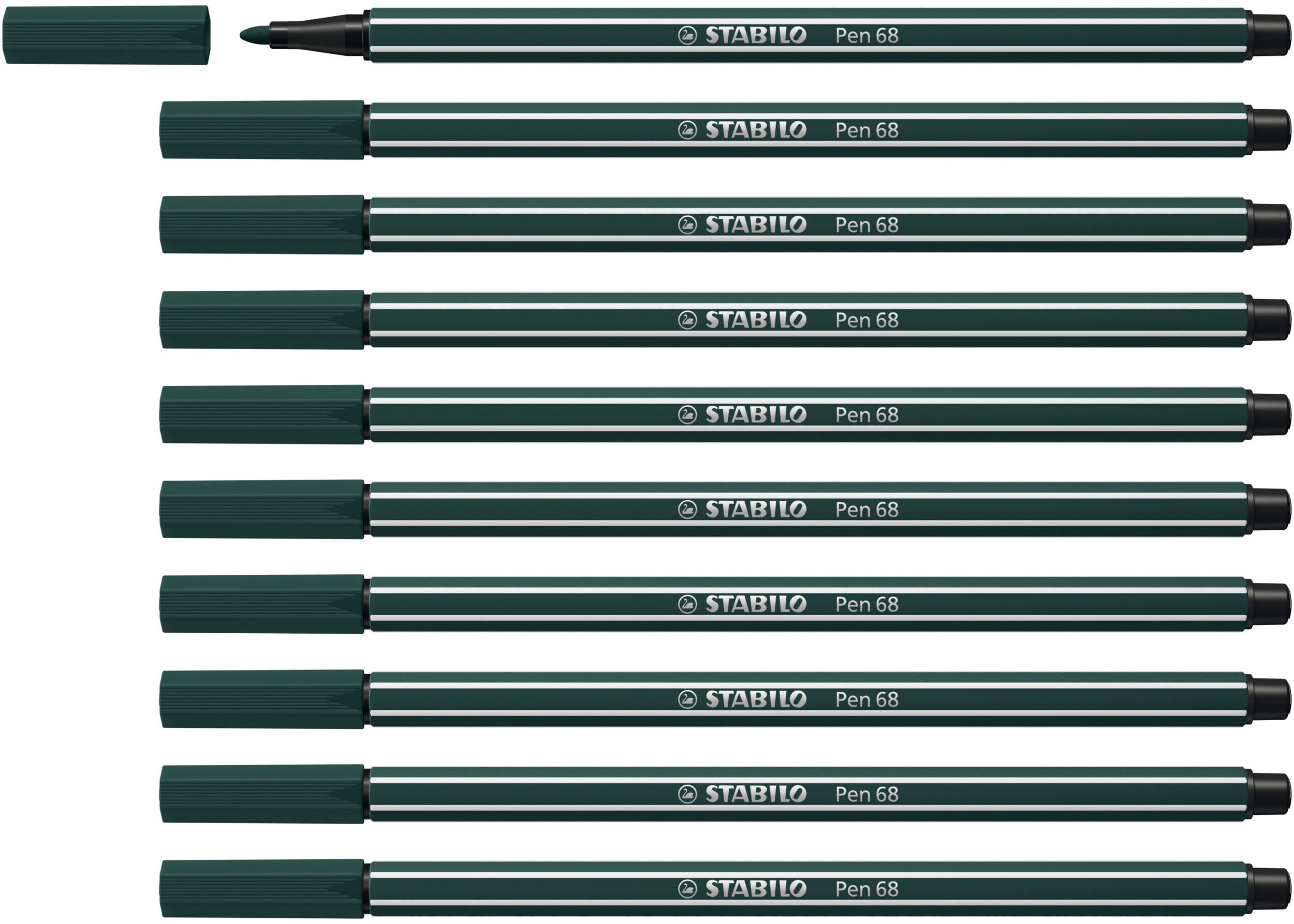 STABILO Pen 68 - Premium Fibre-Tip Pen - Pack of 10 - Earth Green