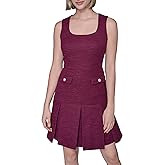 Karl Lagerfeld Womens Sleeveless Textured Knit Tweed A-line Dress