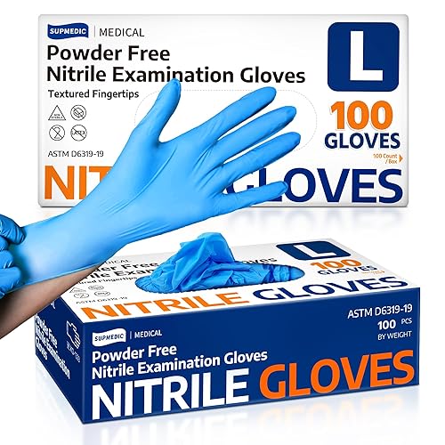 Supmedic Medical Nitrile Exam Gloves, Latex-Free, Powder-Free, Food Safe, Cooking Food Prep, Disposable Gloves, Blue, 100 Pcs (Large)