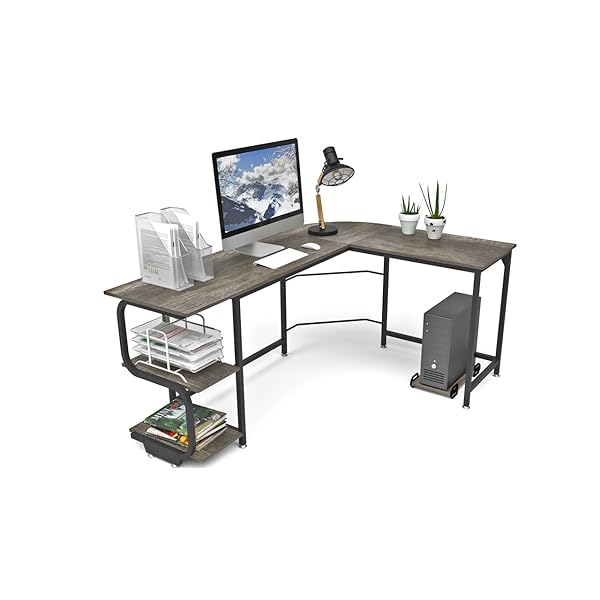 Teraves Reversible L Shaped Desk with Shelves 69“ Corner Computer Desk