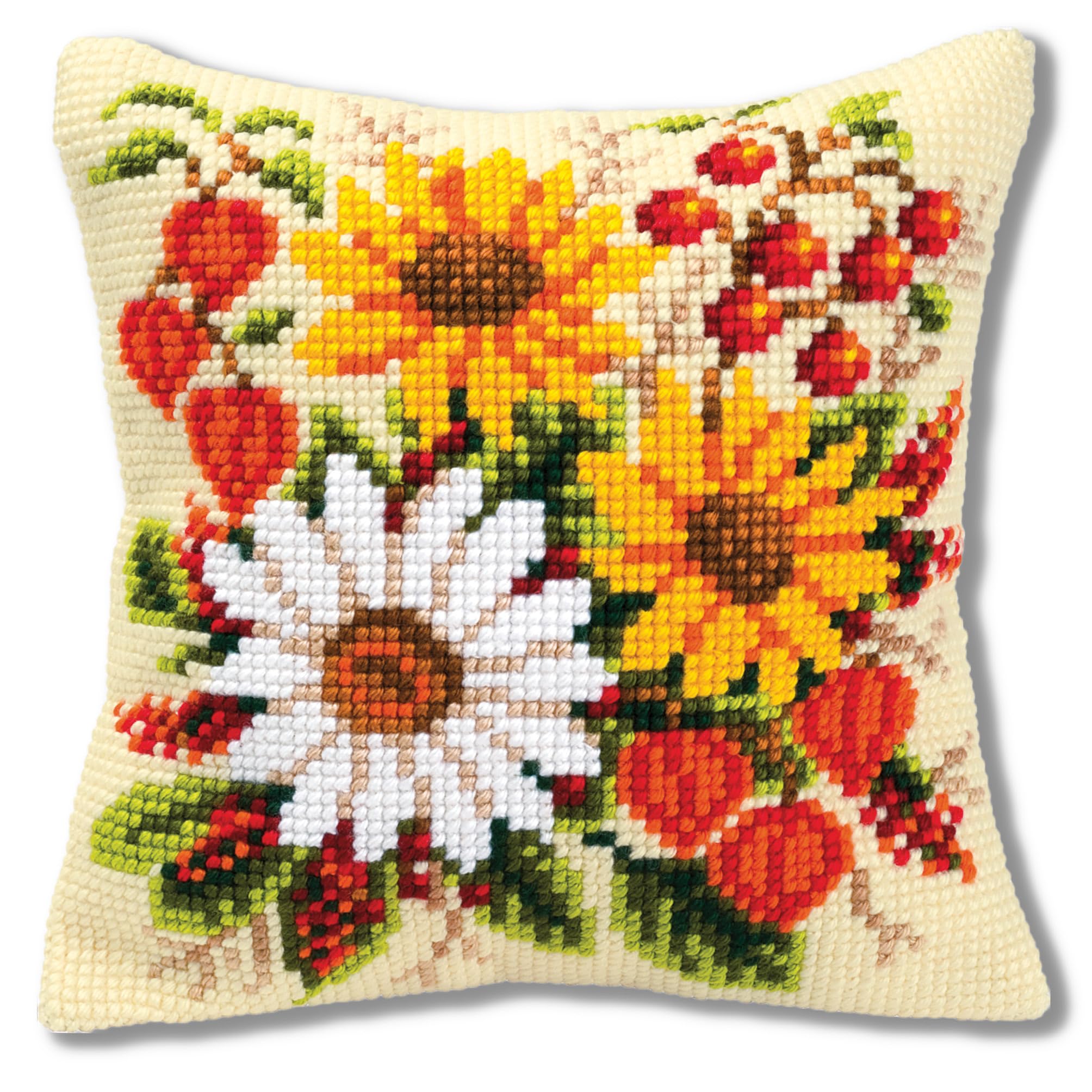 Vervaco Mixed Arrangment of Flowers Cross Stitch Cushion, Multi-Colour
