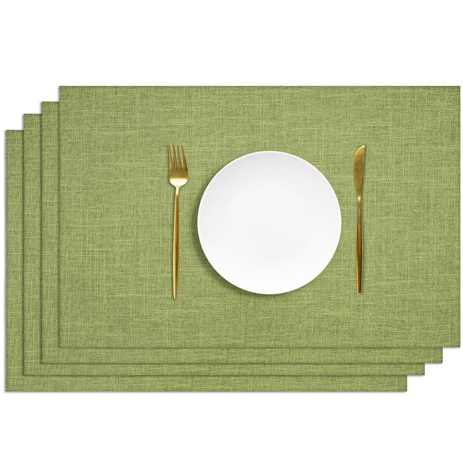 AUAUY Table Mats Set of 4, Faux Linen Washable Place Mats, Double-sided Available Non-Slip Heat Resistant Table Placemats for Kitchen Dinning Restaurant, Place Mats for Table, 30x45cm (Green)