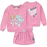 Paw Patrol Skye and Everest Girls French Terry Sweatshirt and Skort Skirt 2 Piece Set for Toddler and Big Kids