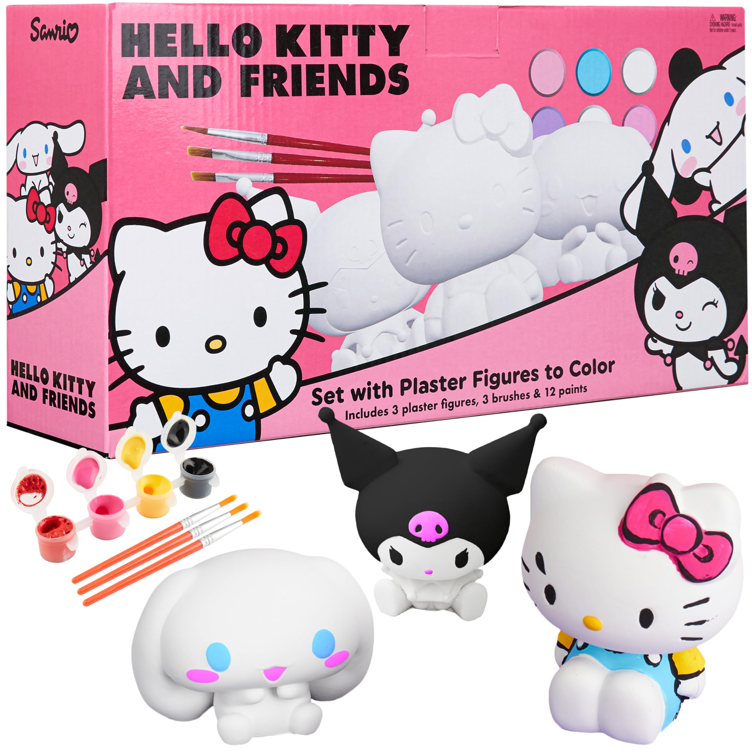 Get Trend Hello Kitty Paint Your Own Set for Kids & Girls, Plaster Figurines, Watercolours & Paint Brushes Set, Kawaii Kuromi DIY Arts & Crafts Gifts (Multi Hello Kitty)