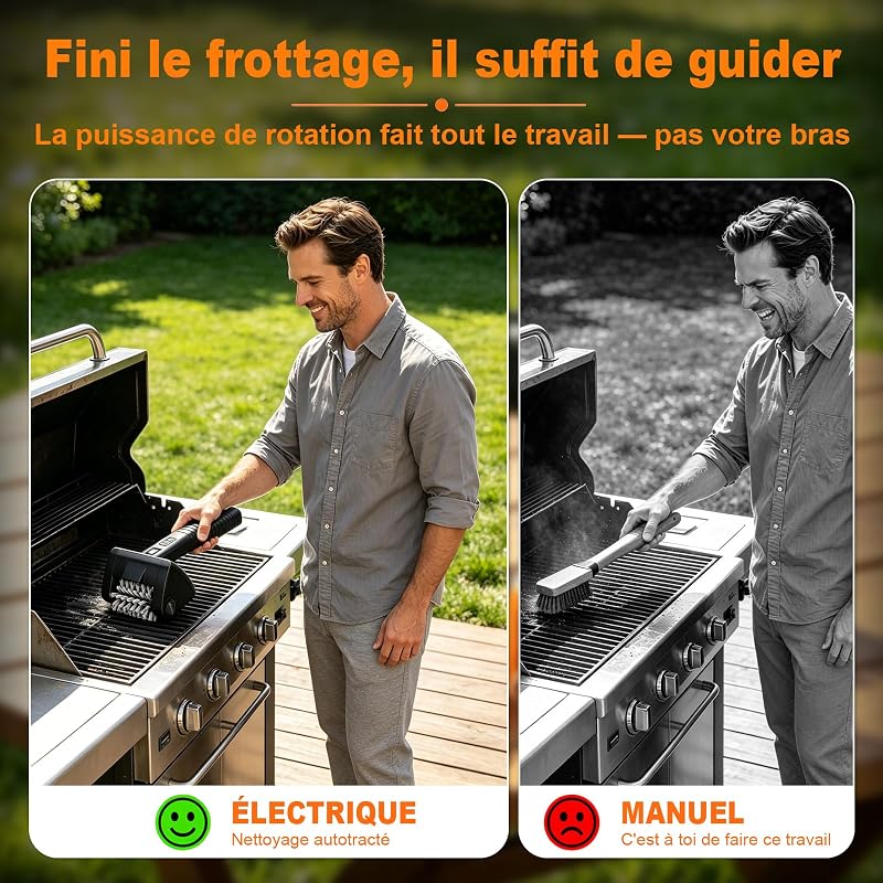Brosse Électrique Barbecue sans Fil Nettoyeur Grille BBQ 2 Vitesses