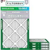 Filterbuy 12x30x1 Air Filter MERV 8 Dust &amp; Allergy Defense (4-Pack) | Electrostatic Pleated HVAC AC Furnace Filters Replacement, Made in USA (Actual Size: 11.88 x 29.88 x 0.75)