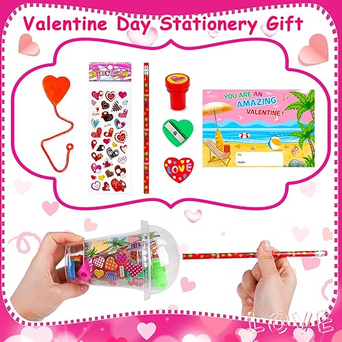 24 PCS Valentines Day Cards for Kids Classroom School Class Exchange Gifts  Stationery Set Valentine Party Favo