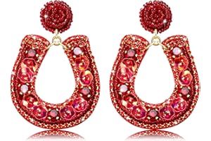 XOCARTIGE Derby Earrings, Beaded Floral Race Horse Earrings, Kentucky Derby Accessories, Western Horse Racing Fan Jewelry Gifts