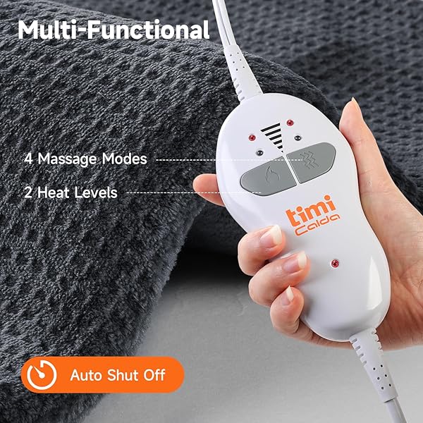 TIMICALDA HEATING PAD FOR NECK – WEARABLE ELECTRIC HEATING PADS FOR BACK, SHOULDER AND WAIST, LARGE HEAT PAD WITH 4 MASSAGE MODES & 2 HEAT LEVELS, 24″X35″, 4 MOTOR, GRAY