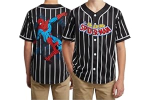 Marvel Spider-Man Boys Baseball Jersey - Novelty Fashion Vintage Spidey Shirt - Avengers Jersey Top for Boys (Sizes: 4-20)