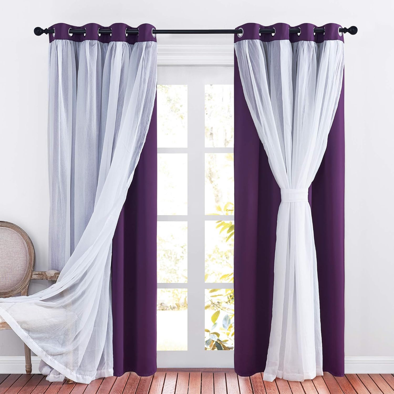 PONY DANCE Living Room Curtains - Window Treatments Grommet Top Blackout Curtains Crushed Sheer with Tie Backs for Home Decor 52 W x 84 L in, Royal Blue, One Pair: Home & Kitchen
