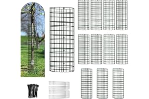 HOLANHING Tree Trunk Protector, 12 Pack Metal Mesh Tree Bark Protector 5'' Dia x 16-1/2'' H with Zip Ties & Stakes, Expandable tree guards trunk protector, Tree Protectors from Deer, Trimmers (12 Packs)