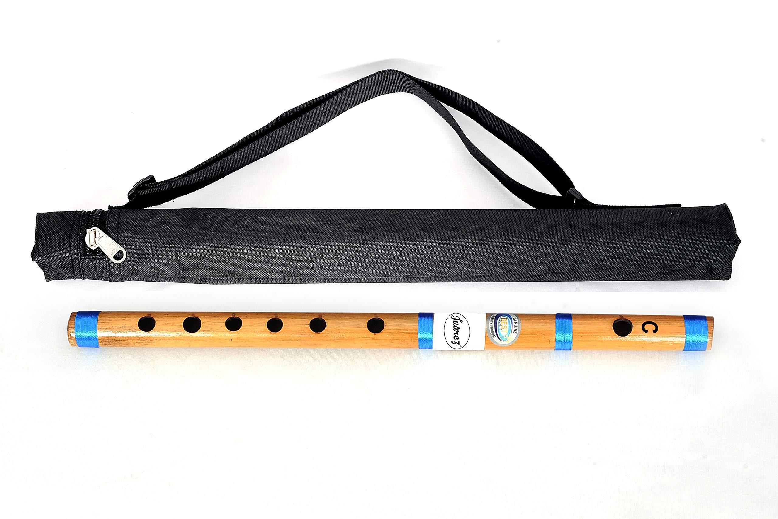JUAREZ Bansi 14 inch Flute C Natural Scale Bansuri, Indian Assamese Premium Bamboo with Case