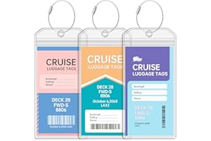 Teskyer Luggage Tags for Cruise Ships, Carnival Cruise Luggage Tag Holder, Cruise Ship Essentials, Clear Luggage Tags for All Cruise Lines, 3 Pack
