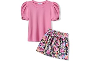 Arshiner Girls 2 Piece Outfits Knit Twist Short Sleeve T Shirts Top and Print Paperbag Waist Pocketed Summer Short Sets