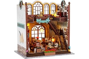 Quanquer Miniature House Kit: Magic Book Store Book Nook with Furniture and LED Light - DIY Kits for Adults - Wooden Doll House - Great Handmade Craft Model - Tiny House Decor Ideal Gifts