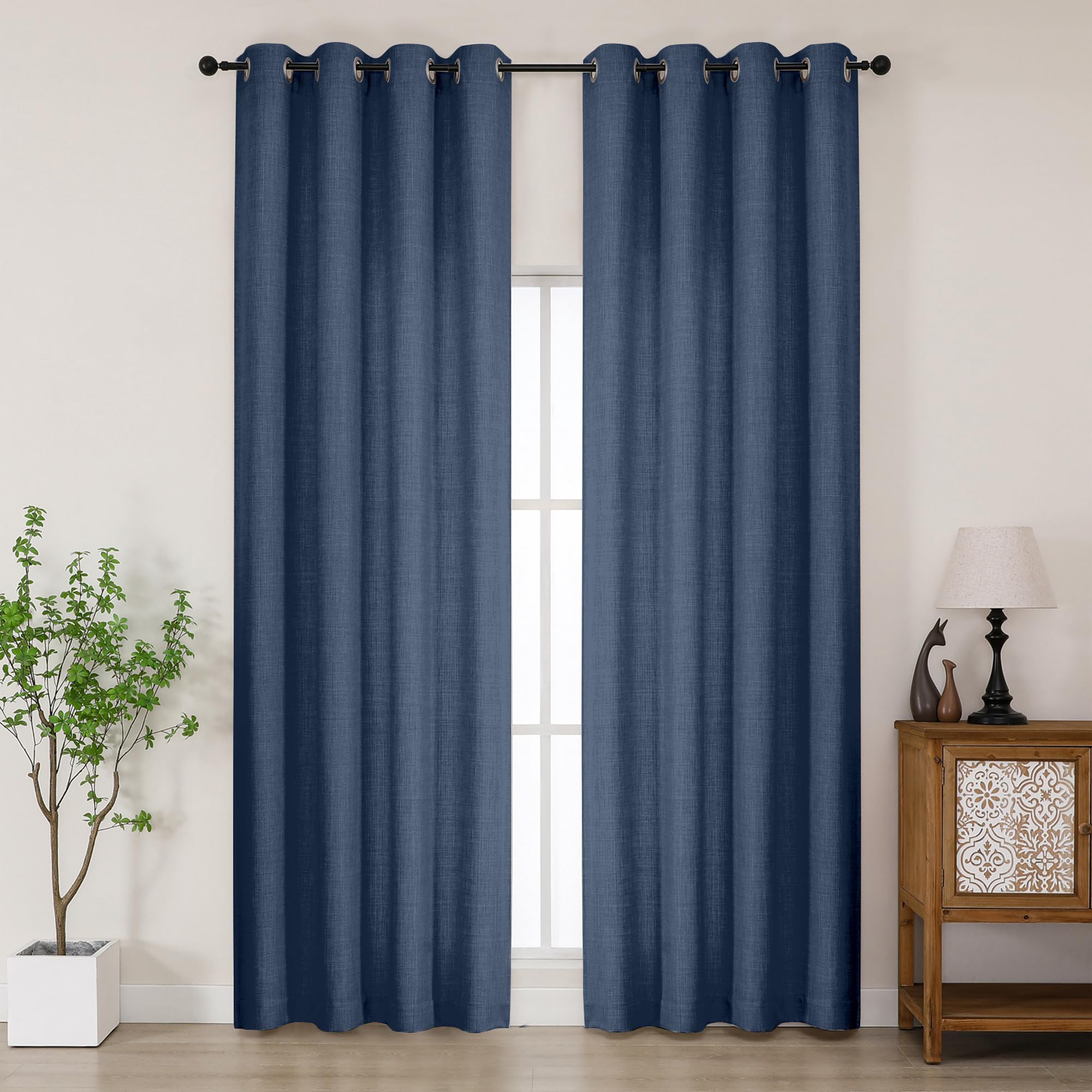 Photo 1 of Chyhomenyc Blue Curtains 96 Inch Length 2 Panels, Light Filtering Faux Linen Textured Soft Airy Curtains for Living Room, Thick Farmhouse Grommet Bedroom Drapes, 50Wx96L Inch, 2PCS