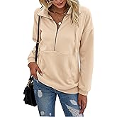 PRETTYGARDEN Women's Casual Long Sleeve Lapel Zipper Sweatshirt Drawstring Loose Pullover Tops