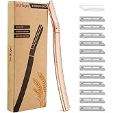 Eyebrow Razor, Dermaplane Razor for Women Face, 12 Refill Blades, Rose Gold | Face Razors for Women &amp; Men, Face Shaver, Face Exfoliation &amp; Peach Fuzz, Reusable Metal Handle