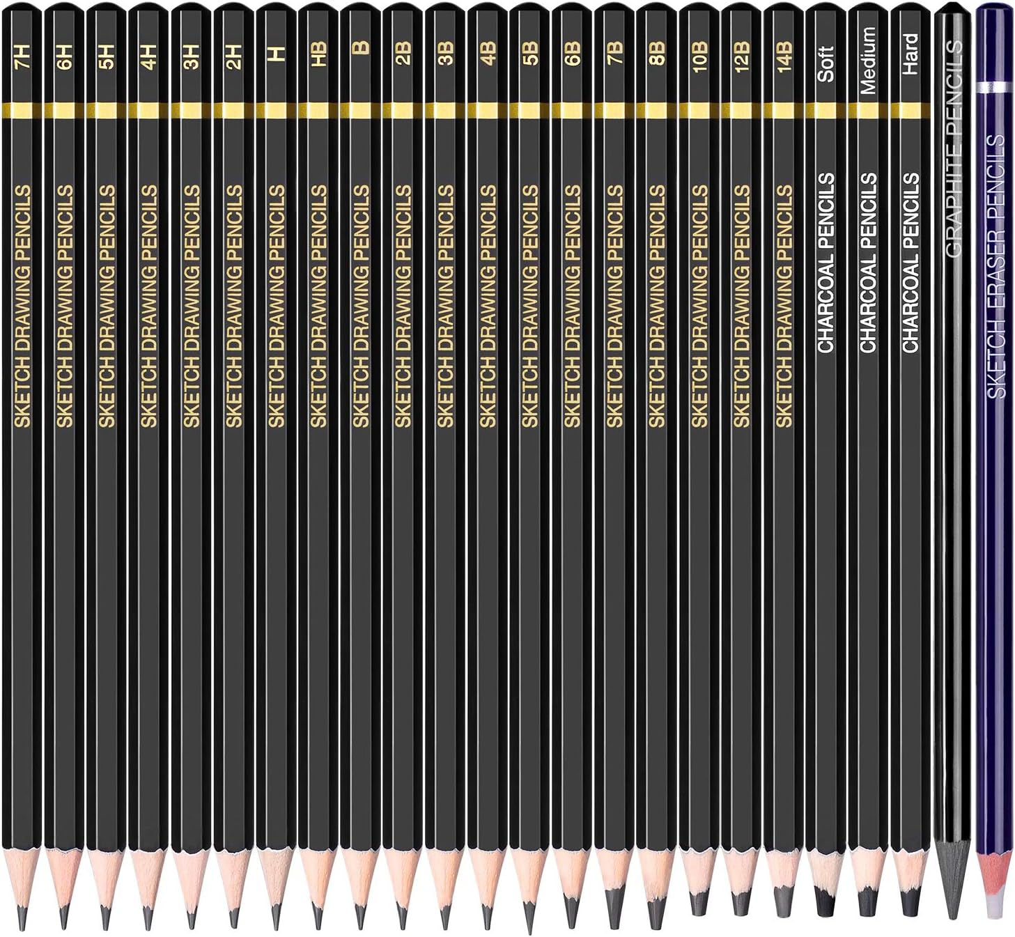 Professional Drawing Sketching Pencil Set - 24 Pieces Art Drawing Graphite Charcoal Pencils(14B - 7H), Ideal for Drawing Art, Sketching, Shading, for Beginners & Pro Artists : Office Products