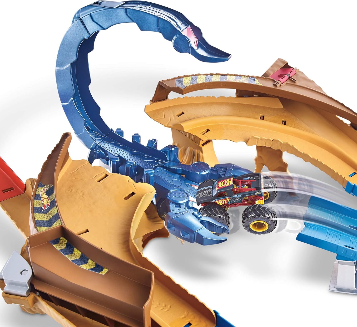 Hot Wheels Monster Trucks Scorpion Sting Raceway 3.5 feet Motorized Track Set with Giant Scorpion, 1:16 Scale Monster Truck Podium Crasher & 1 1:64 Scale Night Shifter Model: Toys & Games