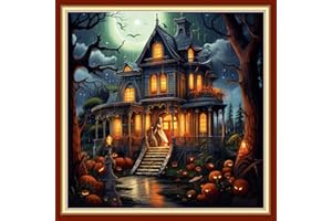 Foxdiviy Stamped Cross Stitch Kits Full Range of Embroidery Needlework Starter Kits for Beginners Adults 11CT Embroidery Patterns Art Crafts DIY Needlepoint Kits-Magic House 18x18 inch