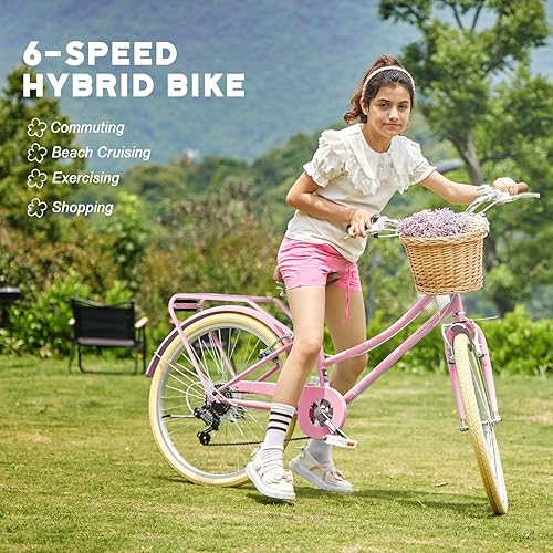 Beach Cruiser Bike Girls Pink Bike With Basket Glerc 24 Inch Beach