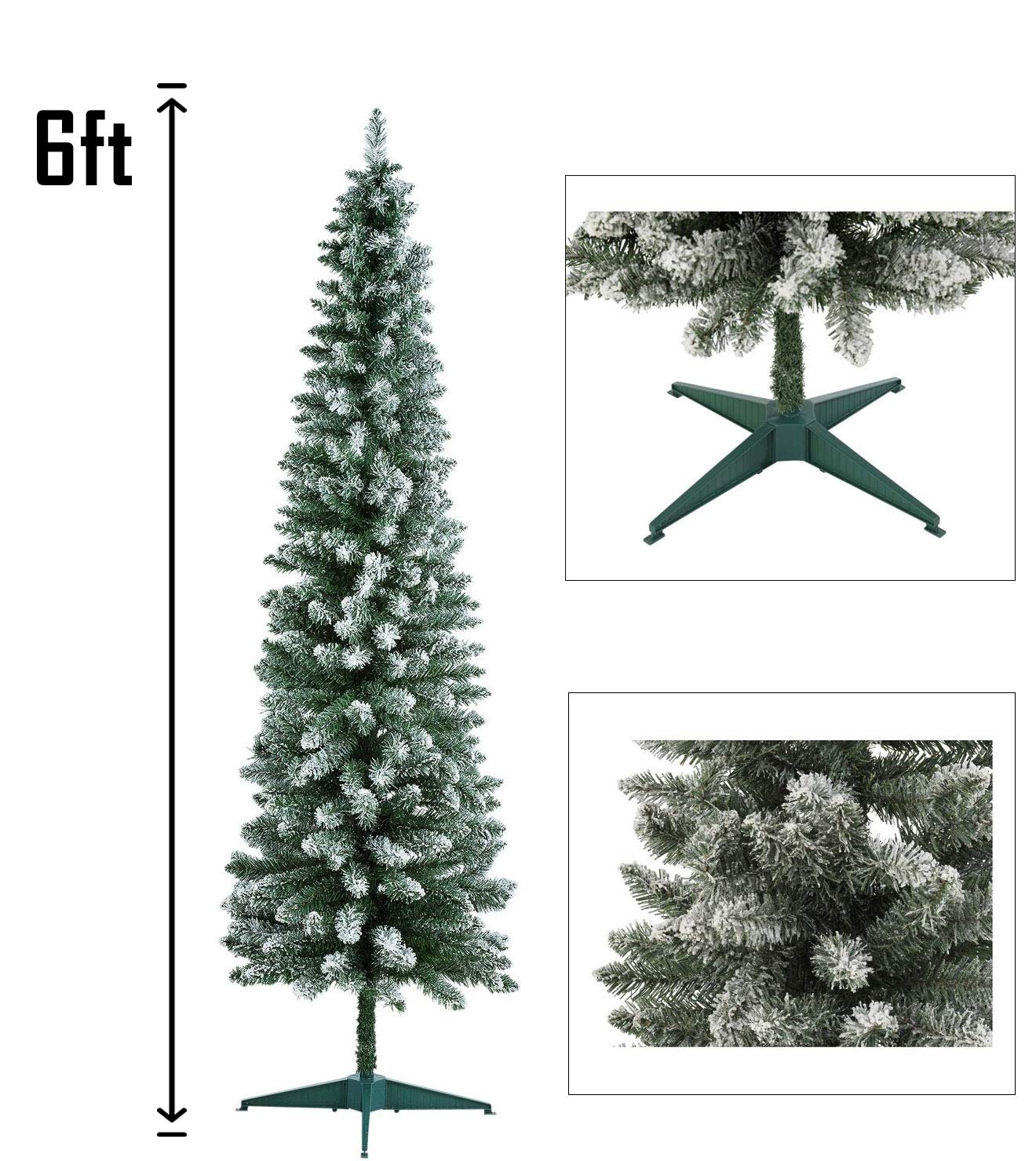 Bpil 6ft Snowy Artificial Christmas Xmas Tree Slim Beautiful