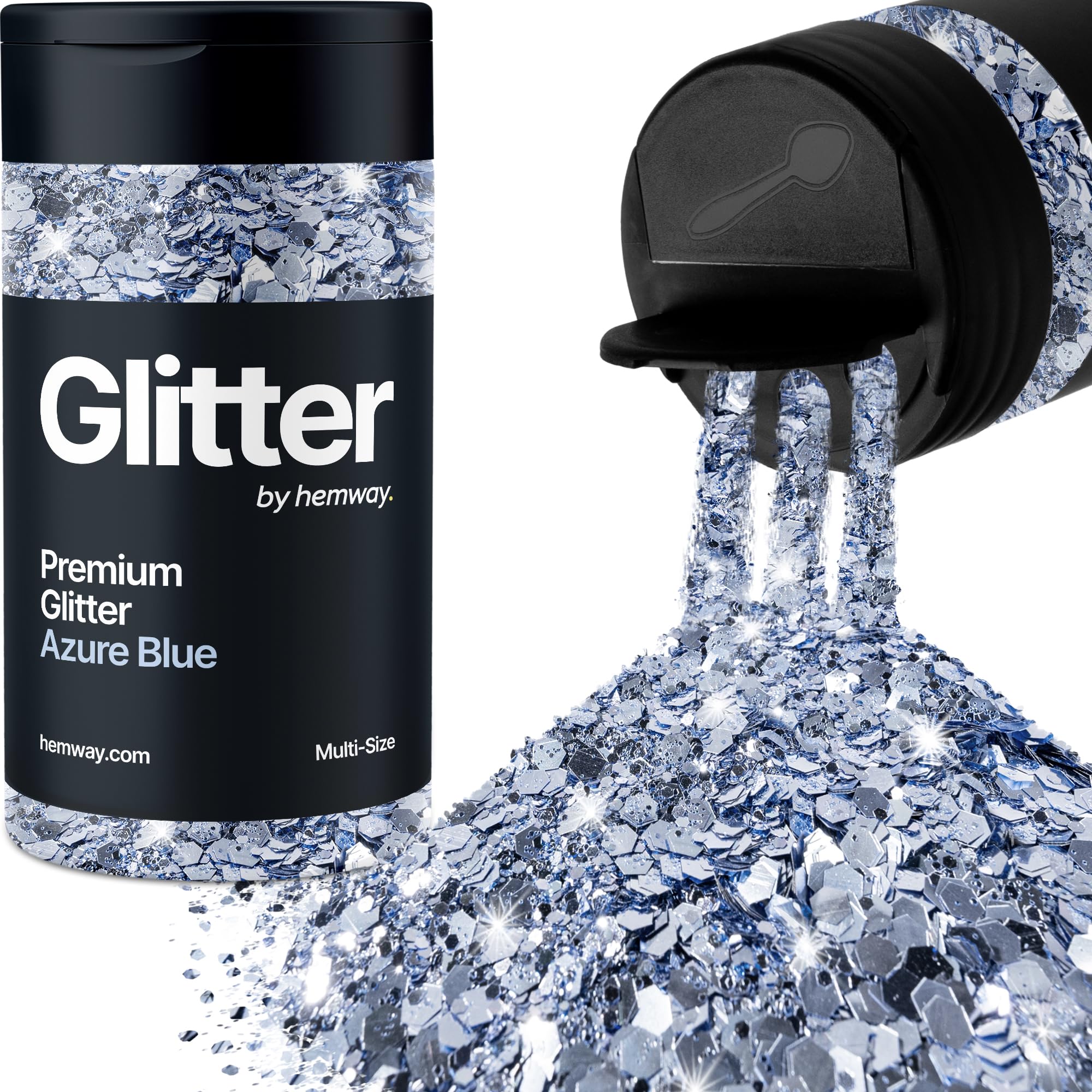 Hemway Azure Blue Glitter Shaker, 120g Multi Size Glitter for Crafts Metallic Flake Sequins for Resin & Epoxy Crafts for Decorating, Halloween, Christmas, Nail, Face, Bunting, Art, Pots