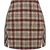 Mini Plaid Skirt for Women A-Line High Waisted Bodycon Skirts Winter Casual Skirt