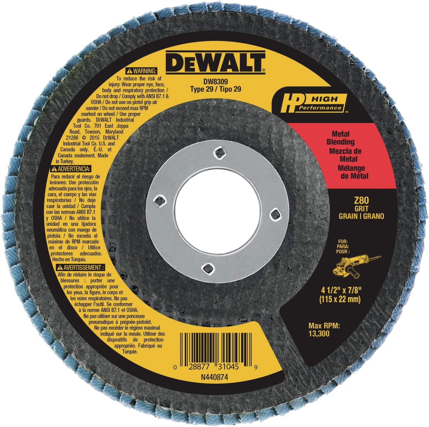 DEWALT Flap Disc, Zirconia, 4-1/2-Inch x 7/8-Inch, 80-Grit (DW8309) - Abrasive Cutoff Wheels - 