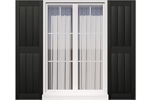 Ortus Collective Exterior Window Shutters - Weather-Resistant Polypropylene, Easy DIY Install - Rustic Panel Shutters for Windows Outside, Vinyl, Brick, 14.5"W*39" H, Black