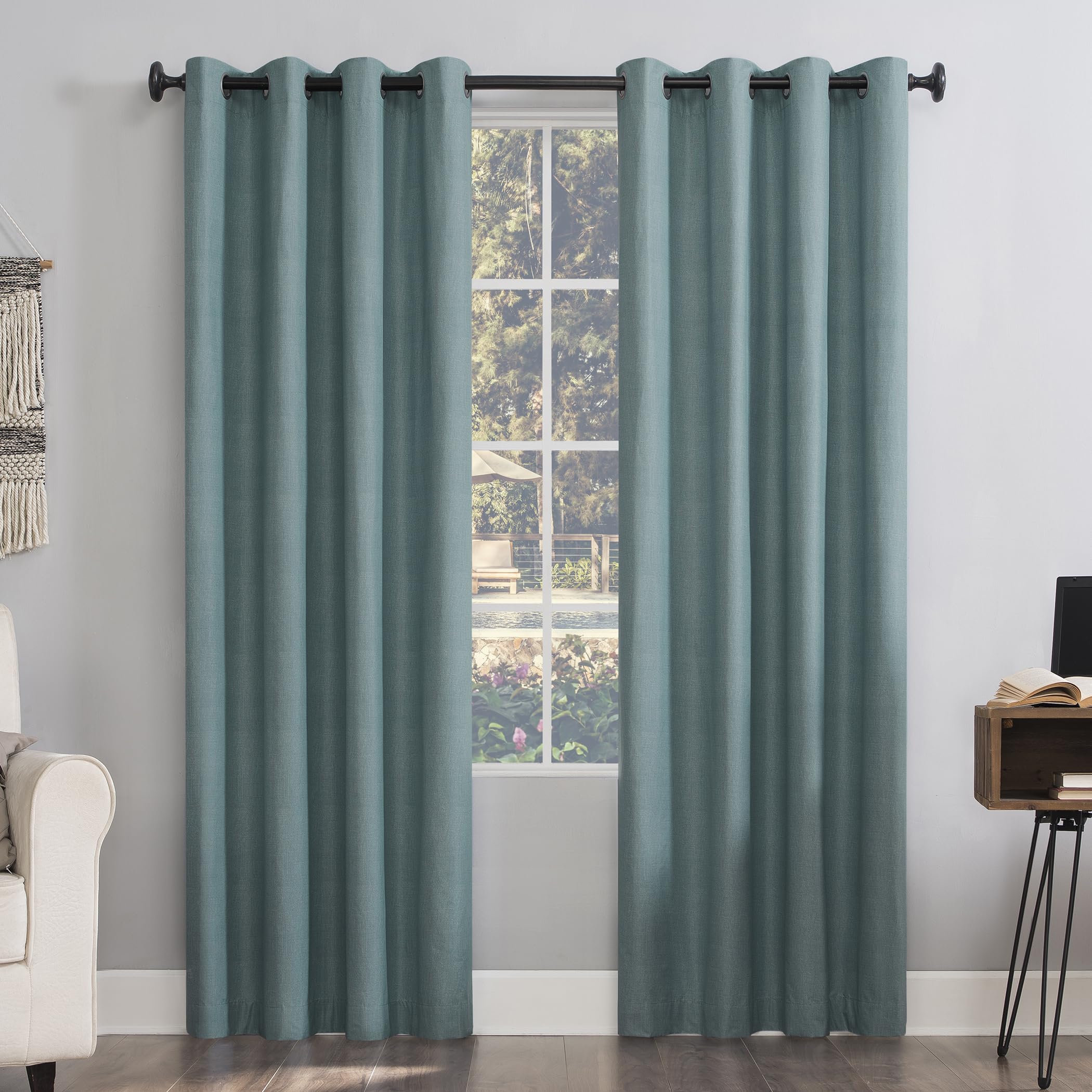 Sun Zero Columbia 2-pack Thermal Energy Saving Total Blackout Grommet Curtain Panel Pair, 50" x 108", Misty Blue
